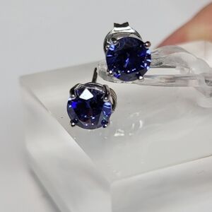 JTV Blue Tanzanite Rhodium over Sterling Silver Solitaire Stud Earrings